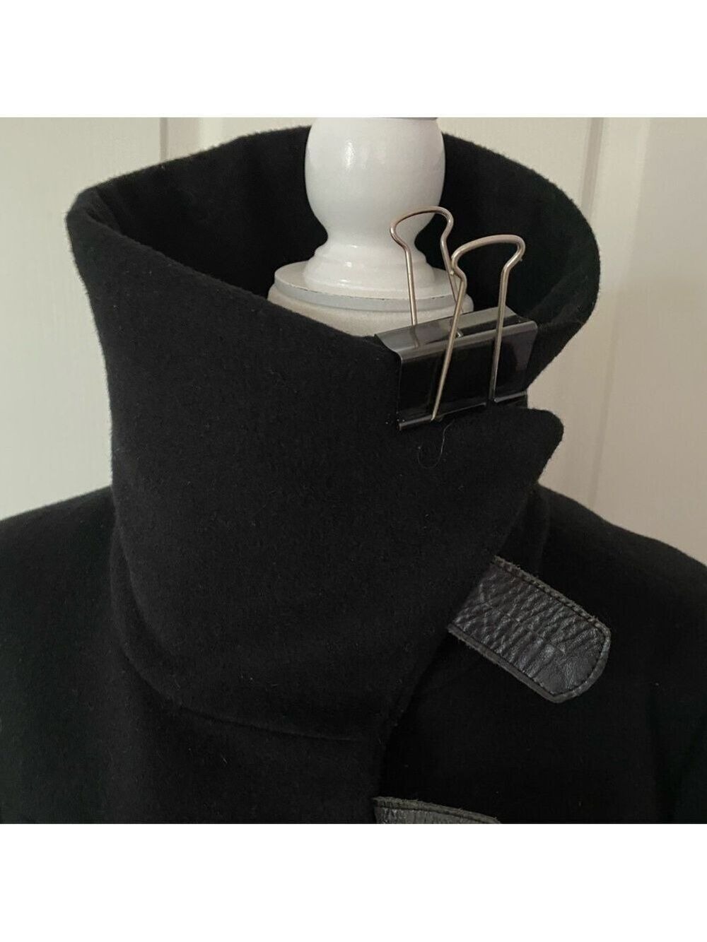 Jessie G Black Wool Coat with Faux Leather Belt & Trim/Women’s Size L - Picture 13 of 13